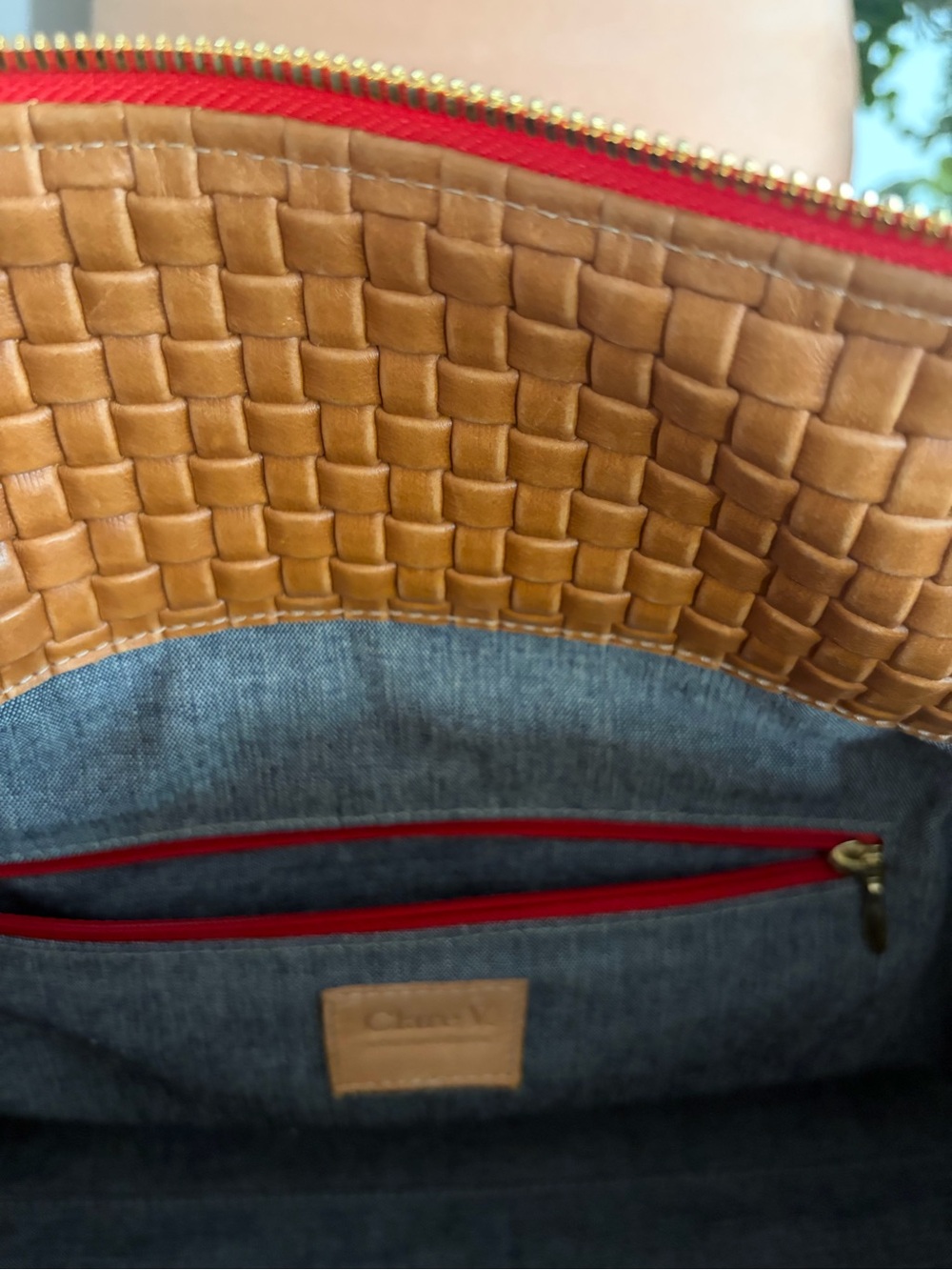 Clare V. Woven Leather Satchel Handbag in Cognac - Picture 9 of 13